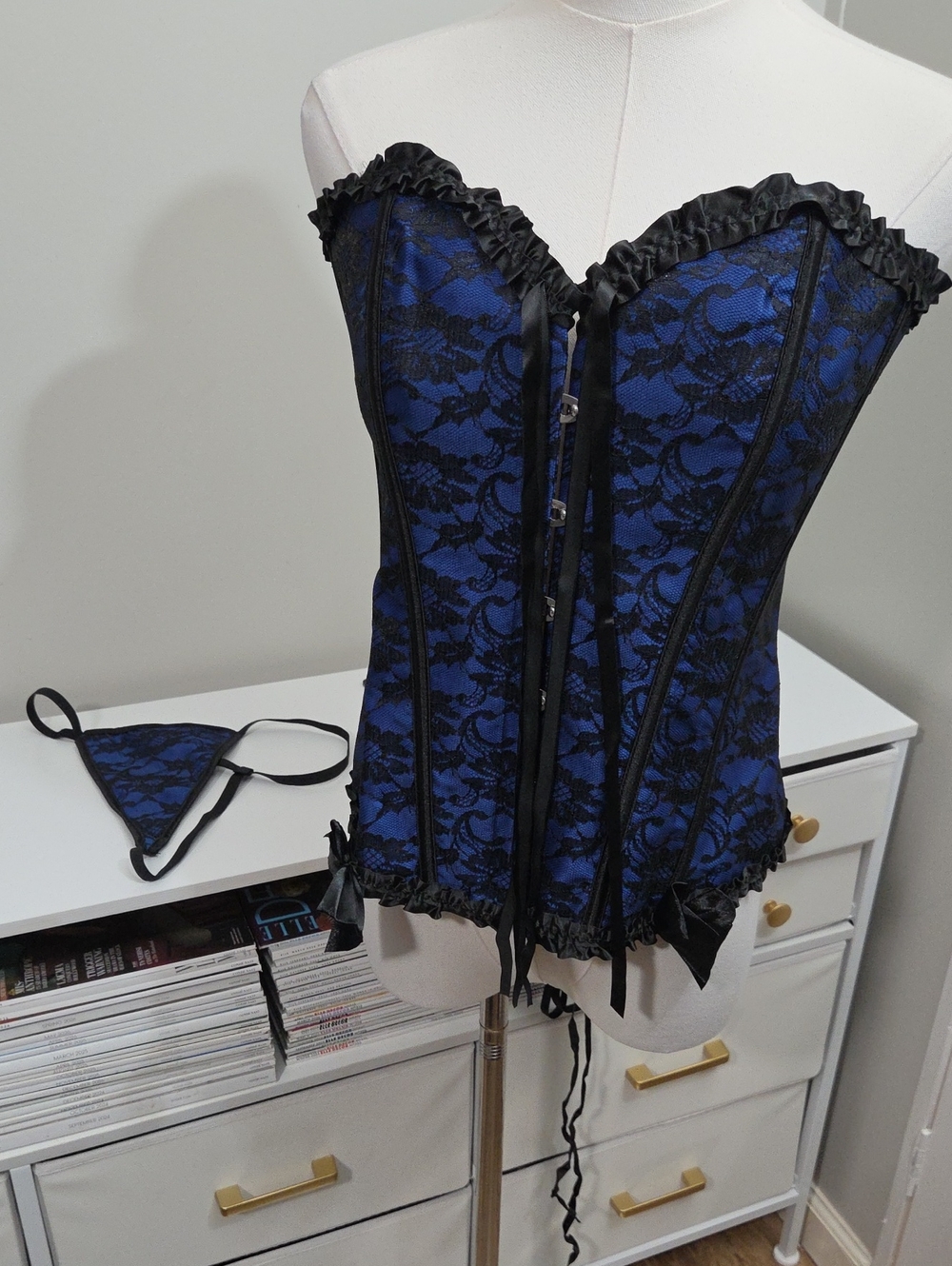 Blue & Black Lace Corsett Set (XL)